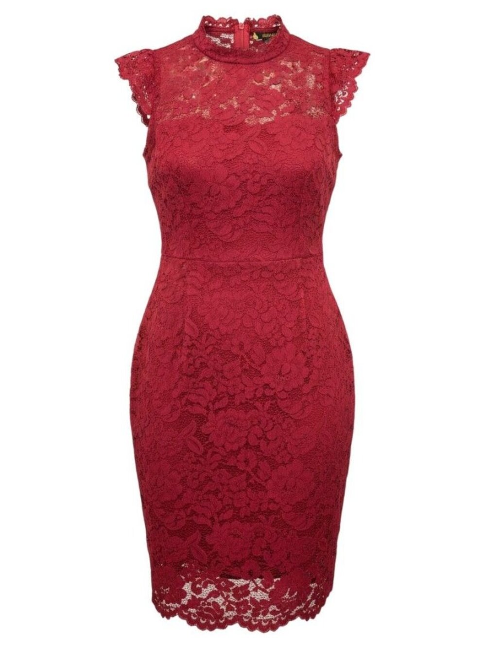 Miusol Womens Red Floral Lace Sleeveless Bodycon Midi Dress S